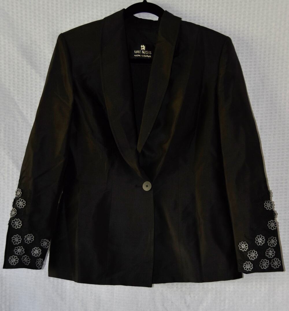 MAX NUGUS Silk Sophisticated Embroidered Long Sleeve Jacket Blazer